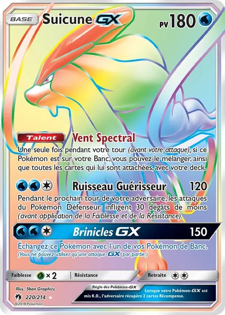 Suicune GX, carte Pokémon LOT 220 — extension Tonnerre Perdu