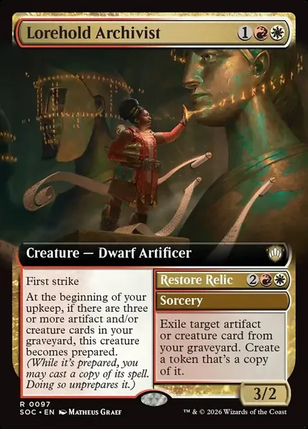 Lorehold Archivist // Restore Relic, Magic card SOC 97 — Secrets of Strixhaven Commander set