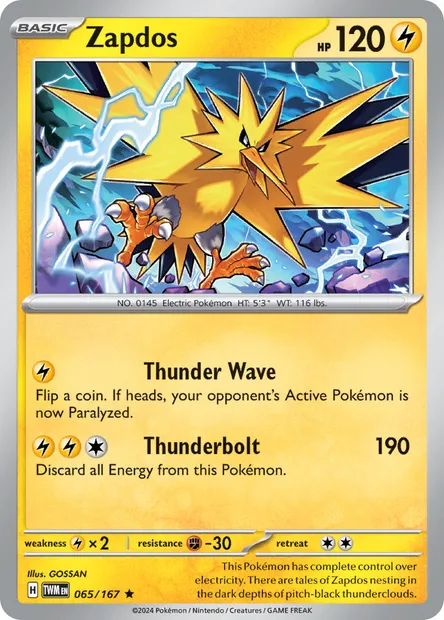 Zapdos, Pokémon card TWM 065 — Twilight Masquerade set
