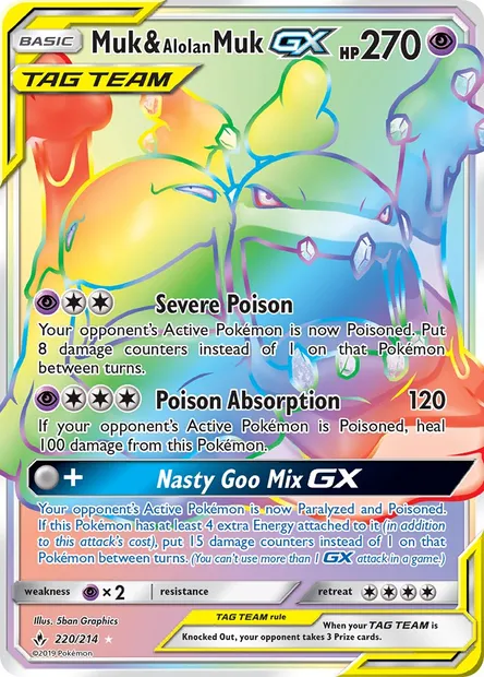 Muk & Alolan Muk GX, Pokémon card UNB 220 — Unbroken Bonds set
