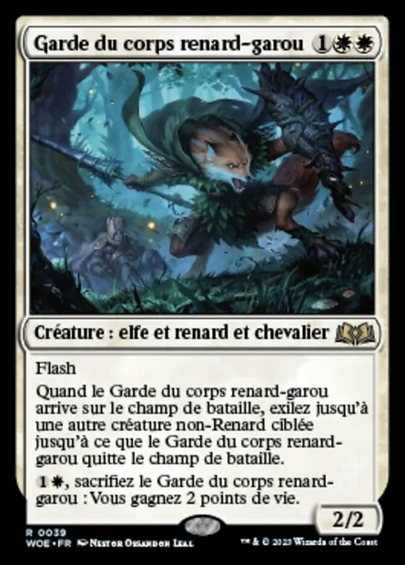 Garde du corps renard-garou, carte Magic WOE 39 — extension Wilds of Eldraine