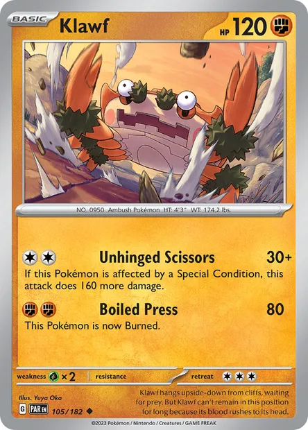 Klawf, Pokémon card PAR 105 — Paradox Rift set
