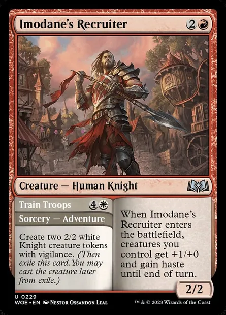 Imodane's Recruiter // Train Troops, Magic card WOE 229 — Wilds of Eldraine set