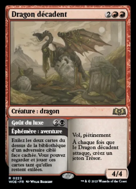 Dragon décadent // Goût du luxe, carte Magic WOE 223 — extension Wilds of Eldraine