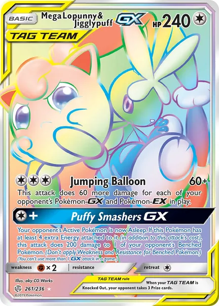 Mega Lopunny & Jigglypuff GX, Pokémon card CEC 261 — Cosmic Eclipse set