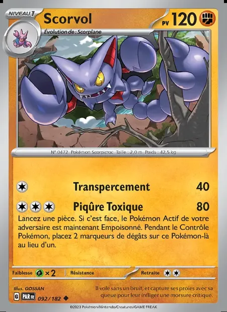 Scorvol, carte Pokémon PAR 092 — extension Faille Paradoxe