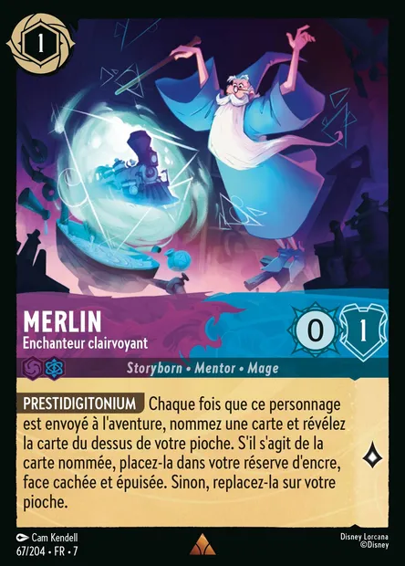 Merlin - Enchanteur clairvoyant, carte Disney Lorcana CH7-067 — extension L'île d'Archazia