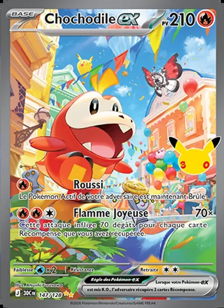 Chochodile-ex, carte Pokémon 30C 147 — extension 30ᵉ Anniversaire