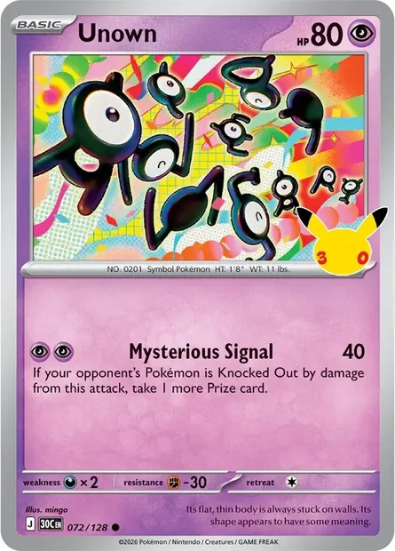 Unown, Pokémon card 30C 072 — 30th Celebration set