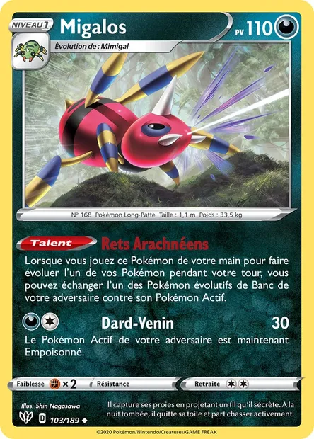 Migalos, carte Pokémon DAA 103 — extension Ténèbres Embrasées