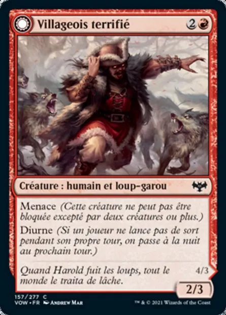 Villageois terrifié // Loup-garou terrifiant, carte Magic VOW 157 — extension Innistrad : noce écarlate
