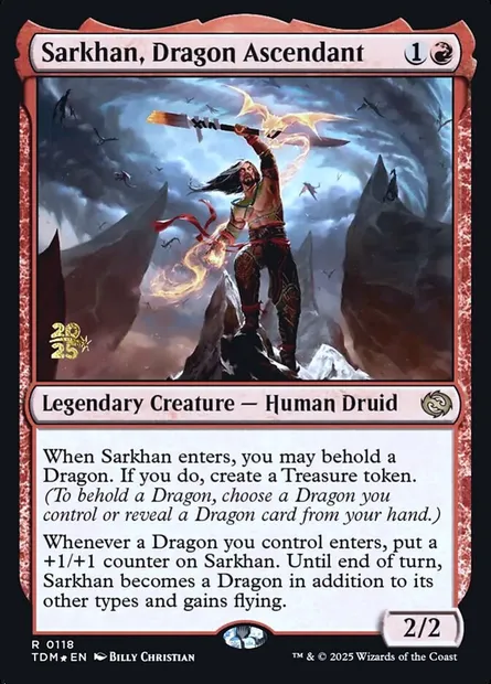 Sarkhan, dragon ascendant, carte Magic PTDM 118s — extension Tarkir: Dragonstorm Promos