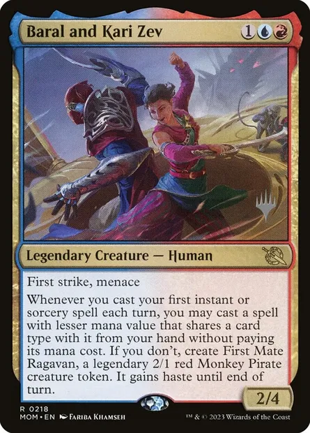 Baral et Kari Zev, carte Magic PMOM 218p — extension March of the Machine Promos