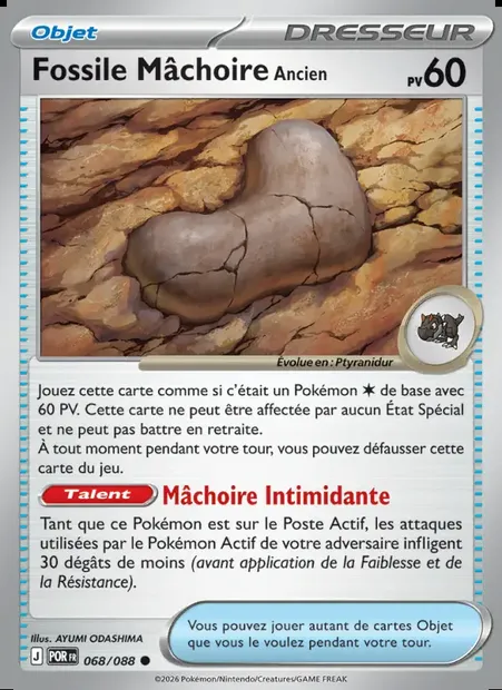 Fossile Mâchoire Ancien, carte Pokémon POR 068 — extension Équilibre Parfait