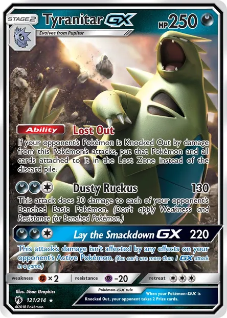 Tyranitar GX, Pokémon card LOT 121 — Lost Thunder set