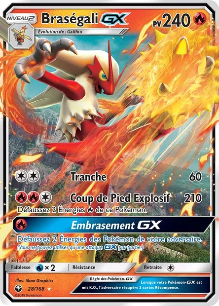 Braségali GX, carte Pokémon CES 28 — extension Tempête Céleste
