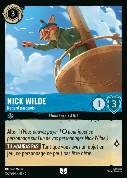 Nick Wilde - Renard narquois, carte Disney Lorcana CH6-150 — extension La Mer Azurite