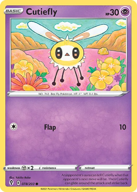 Cutiefly, Pokémon card EVS 78 — Evolving Skies set
