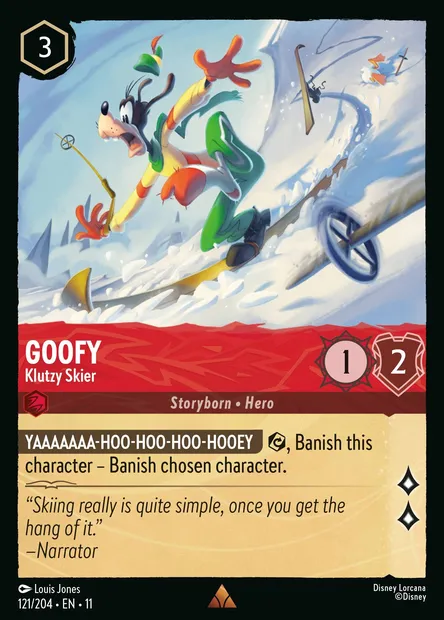 Goofy - Klutzy Skier, Disney Lorcana card CH11-121 — Winterspell set