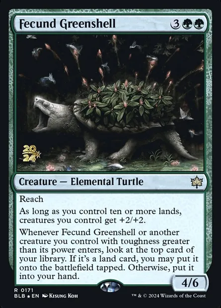 Fecund Greenshell, Magic card PBLB 171s — Bloomburrow Promos set