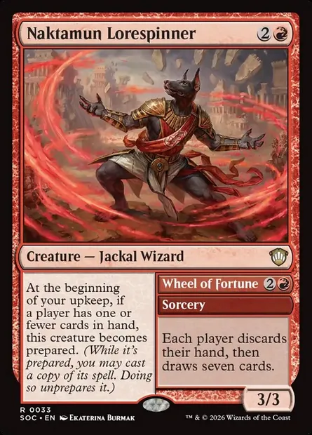 Naktamun Lorespinner // Wheel of Fortune, Magic card SOC 33 — Secrets of Strixhaven Commander set