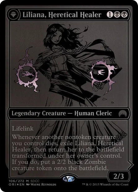 Liliana, guérisseuse hérétique // Liliana, nécromancienne provocatrice, carte Magic PS15 106 — extension San Diego Comic-Con 2015