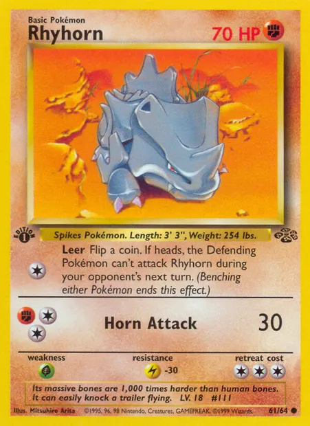 Rhyhorn, Pokémon card JU 61 — Jungle set