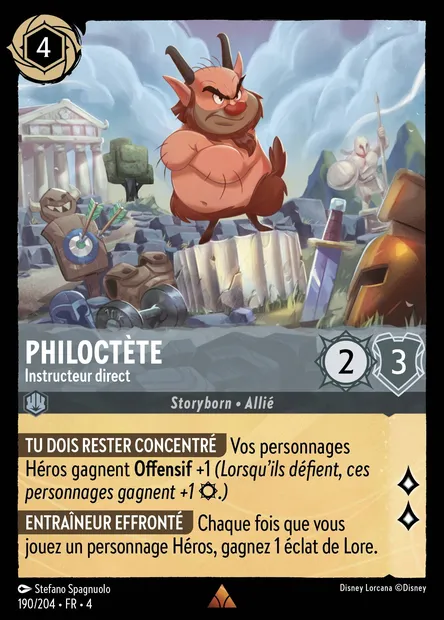 Philoctète - Instructeur direct, carte Disney Lorcana CH4-190 — extension Le Retour d'Ursula