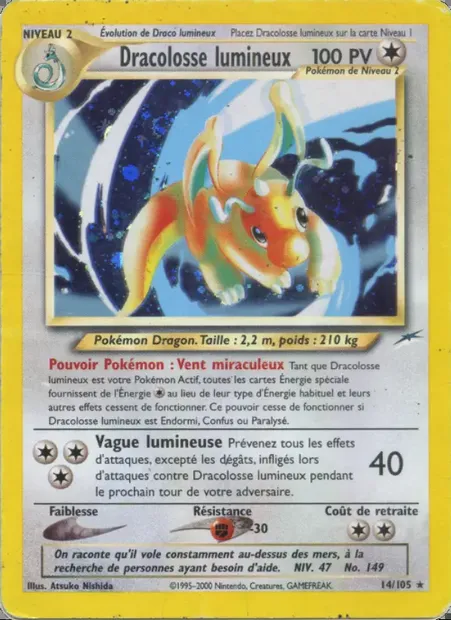 Dracolosse lumineux, carte Pokémon NDE 14 — extension Neo Destiny