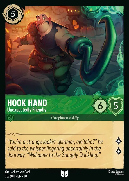 Hook Hand - Unexpectedly Friendly, Disney Lorcana card CH10-078 — Whispers in the Well set