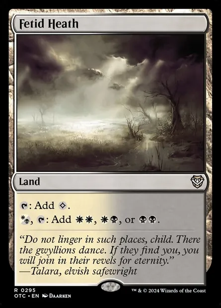 Fetid Heath, Magic card OTC 295 — Outlaws of Thunder Junction Commander set