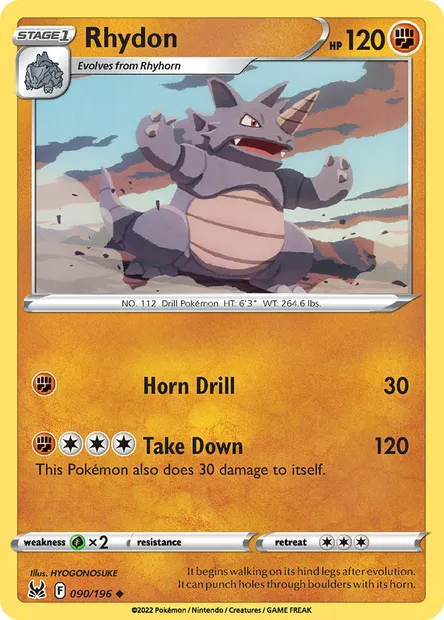 Rhydon, Pokémon card LOR 090 — Lost Origin set