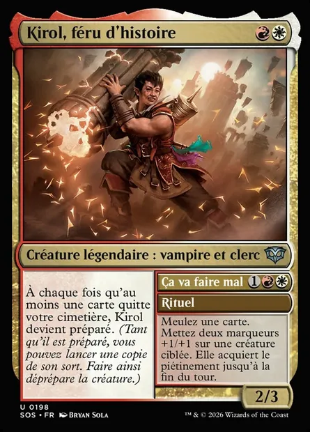 Kirol, féru d'histoire // Pack a Punch, carte Magic SOS 198 — extension Secrets of Strixhaven