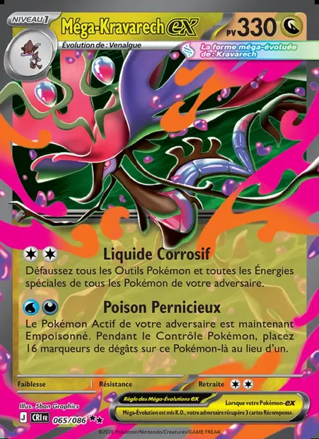 Méga-Kravarech-ex, carte Pokémon CRI 065 — extension Chaos Ascendant