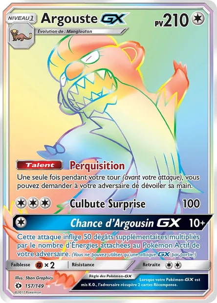 Argouste GX, carte Pokémon SUM 157 — extension Soleil et Lune