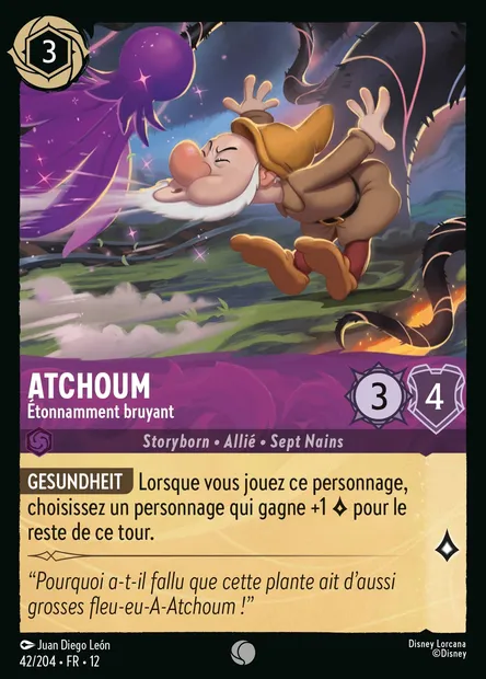 Atchoum - Étonnamment bruyant, carte Disney Lorcana CH12-042 — extension Contrées Inconnues