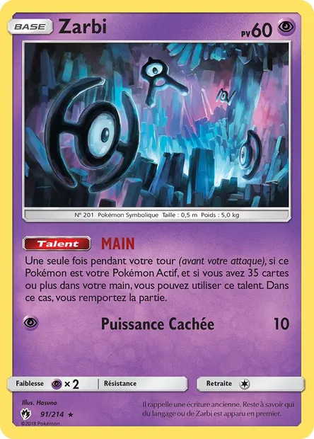 Zarbi, carte Pokémon LOT 91 — extension Tonnerre Perdu
