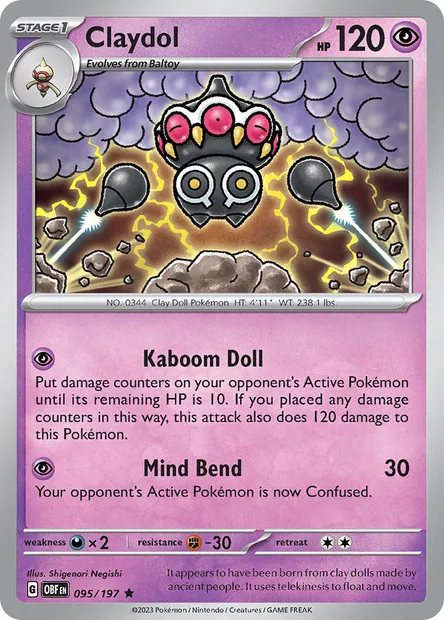 Claydol, Pokémon card OBF 095 — Obsidian Flames set