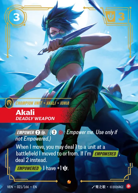 Akali, carte Riftbound VEN 021 — extension Vendetta