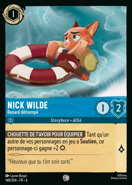 Nick Wilde - Renard détrempé, carte Disney Lorcana CH6-148 — extension La Mer Azurite