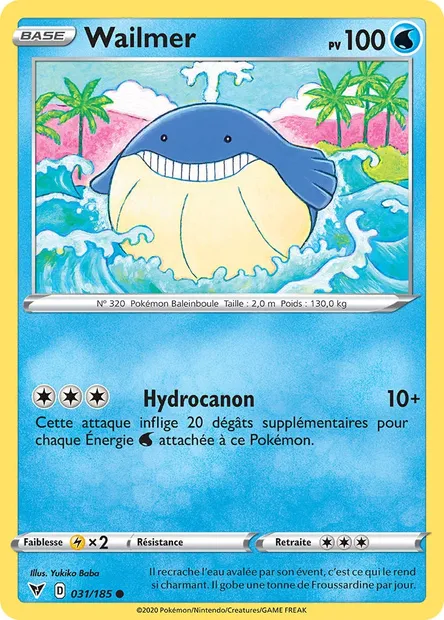 Wailmer, carte Pokémon VIV 31 — extension Voltage Éclatant