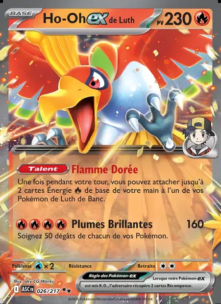 Ho-Oh-ex de Luth, carte Pokémon ASC 026 — extension Héros Transcendants