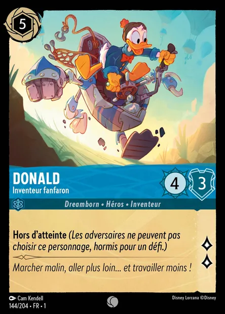 Donald - Inventeur fanfaron, carte Disney Lorcana CH1-144 — extension Premier Chapitre