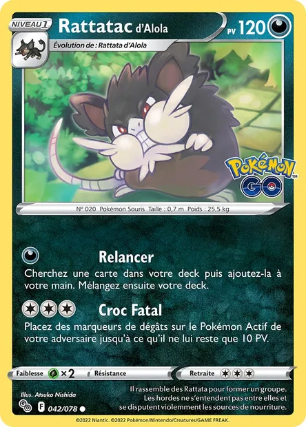 Rattatac d'Alola, carte Pokémon PGO 042 — extension Pokémon GO
