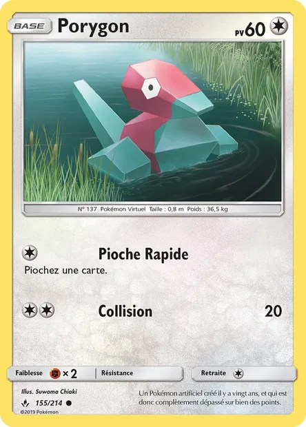 Porygon, carte Pokémon UNB 155 — extension Alliance Infaillible