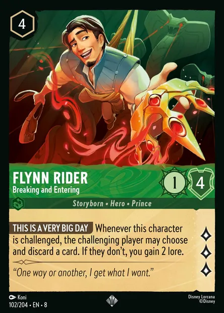 Flynn Rider - Breaking and Entering, Disney Lorcana card CH8-102 — The Reign of Jafar set