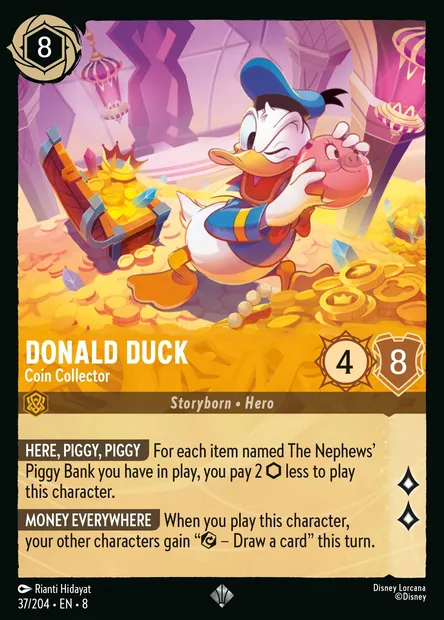 Donald Duck - Coin Collector, Disney Lorcana card CH8-037 — The Reign of Jafar set