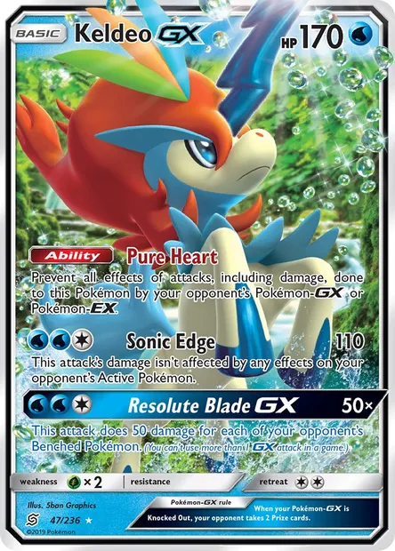 Keldeo GX, Pokémon card UNM 47 — Unified Minds set