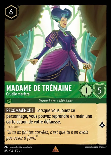 Madame de Trémaine - Cruelle marâtre, carte Disney Lorcana CH1-085 — extension Premier Chapitre