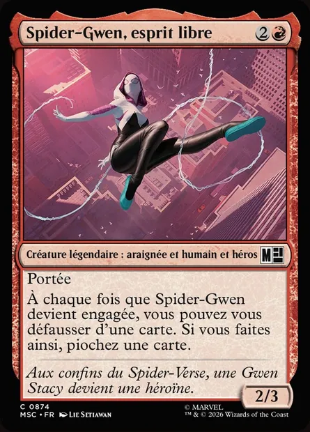 Spider-Gwen, esprit libre, carte Magic MSC 874 — extension Marvel Super Heroes Commander